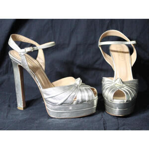 Aquazzura Evita 130 metallic gold leather platform sandal sz. 37